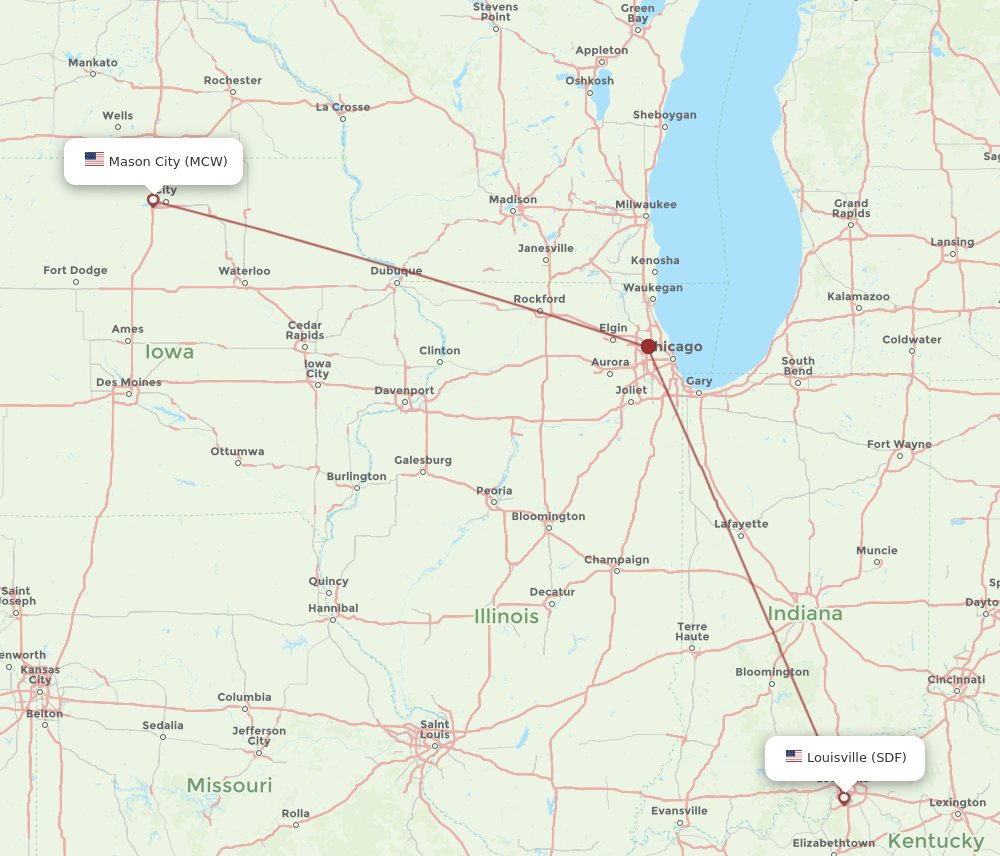 SDF-MCW flight routes