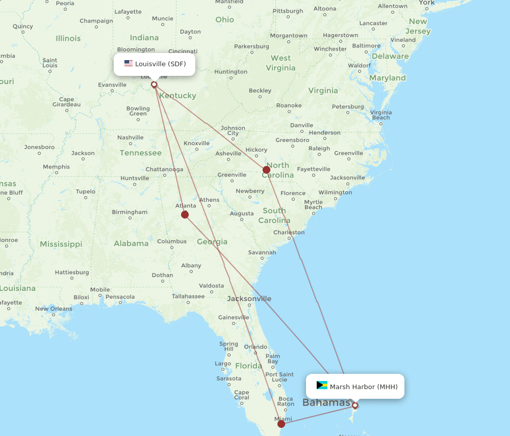 SDF to MHH flights and routes map