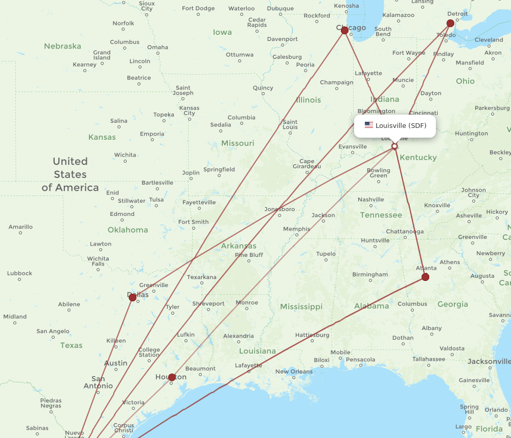 SDF-MTY flight routes
