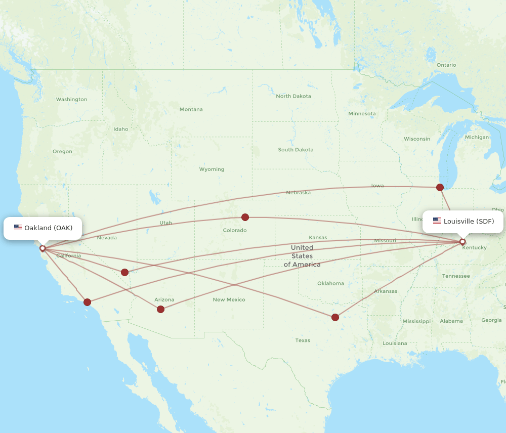 SDF-OAK flight routes