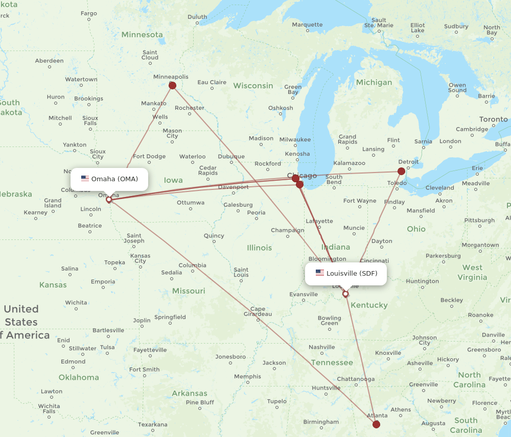 SDF to OMA flights and routes map