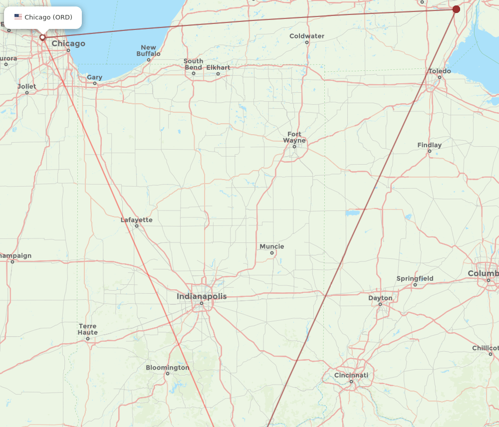 SDF to ORD flights and routes map