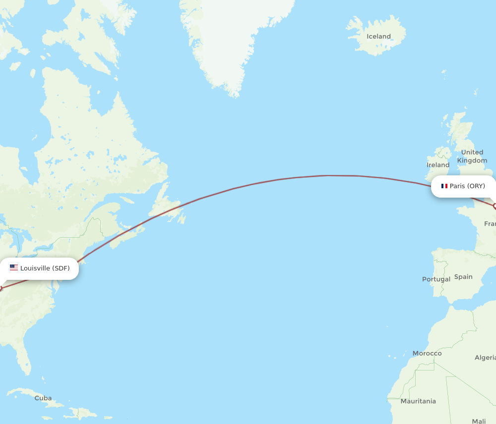 Louisville - Paris route map and flight paths