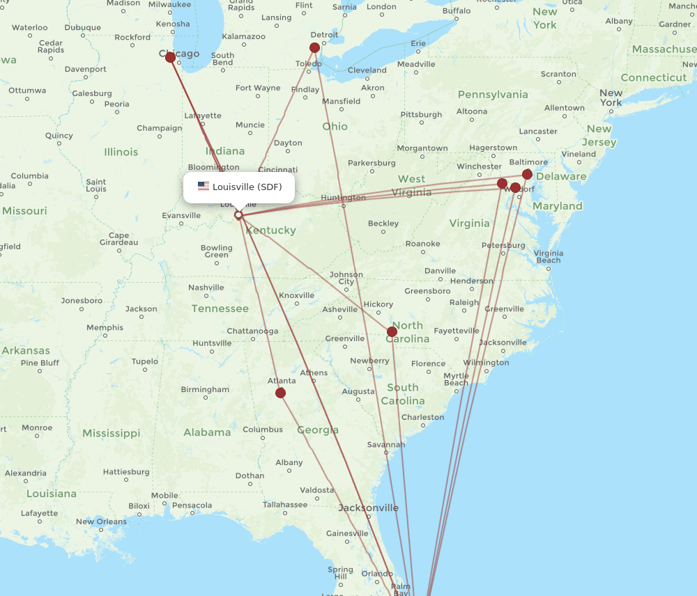 SDF-PBI flight routes