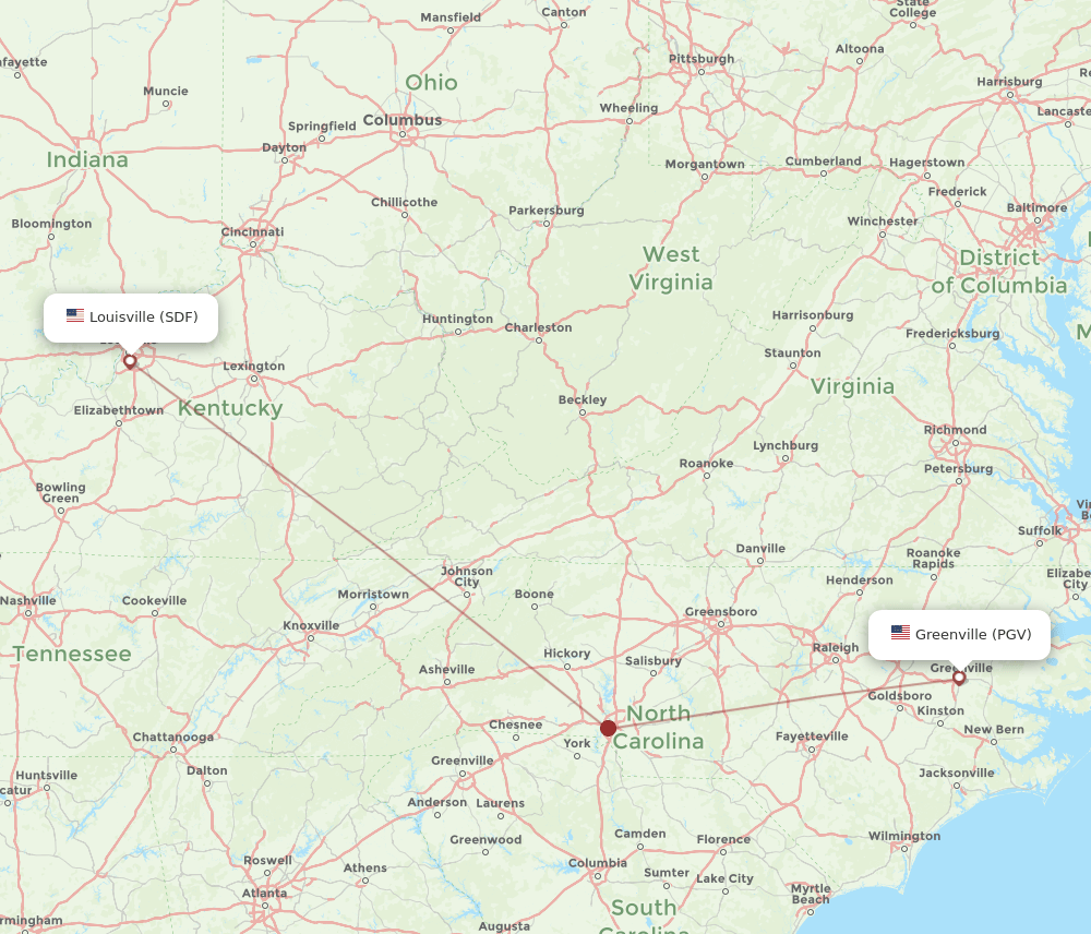 SDF-PGV flight routes