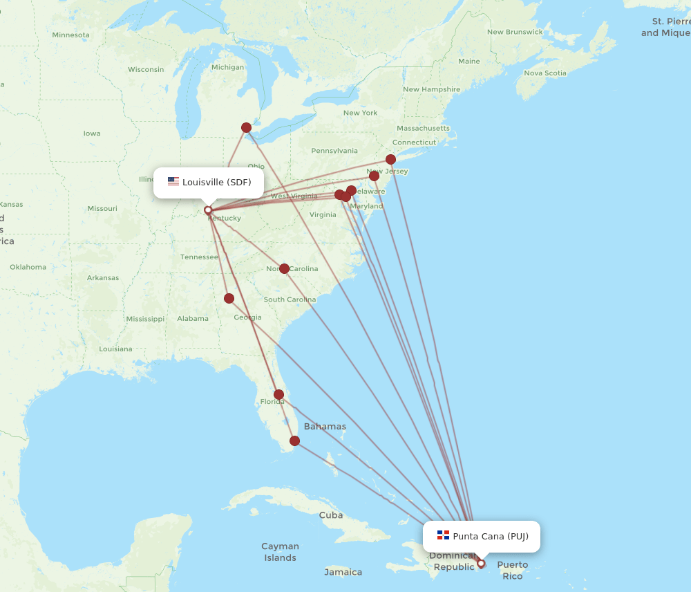 SDF-PUJ flight routes