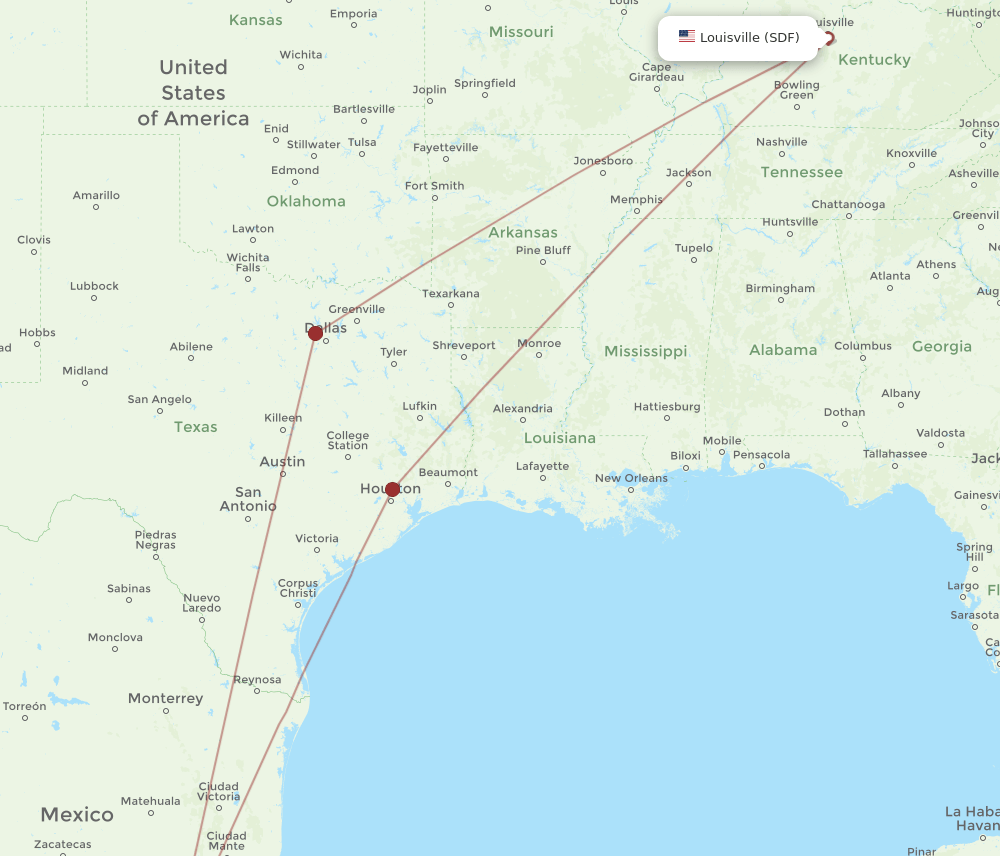 SDF-QRO flight routes