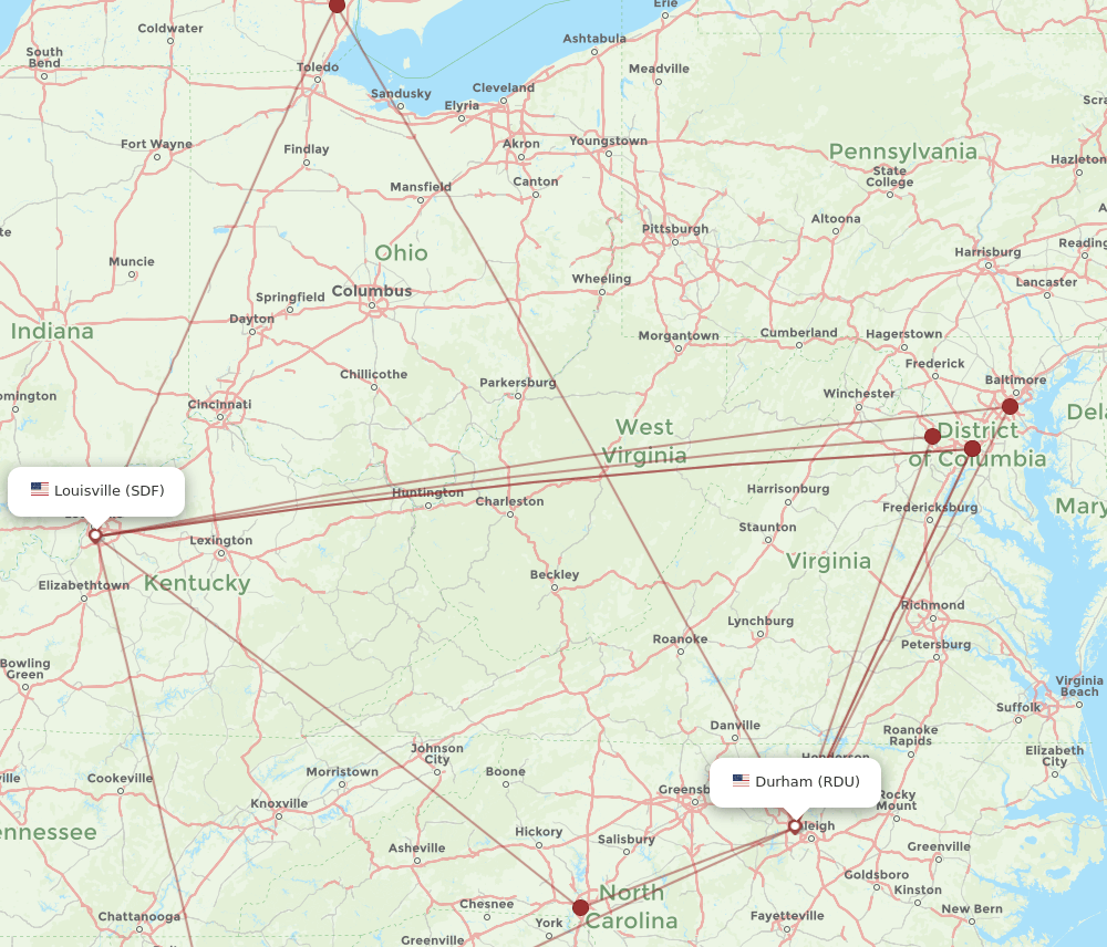 SDF-RDU flight routes