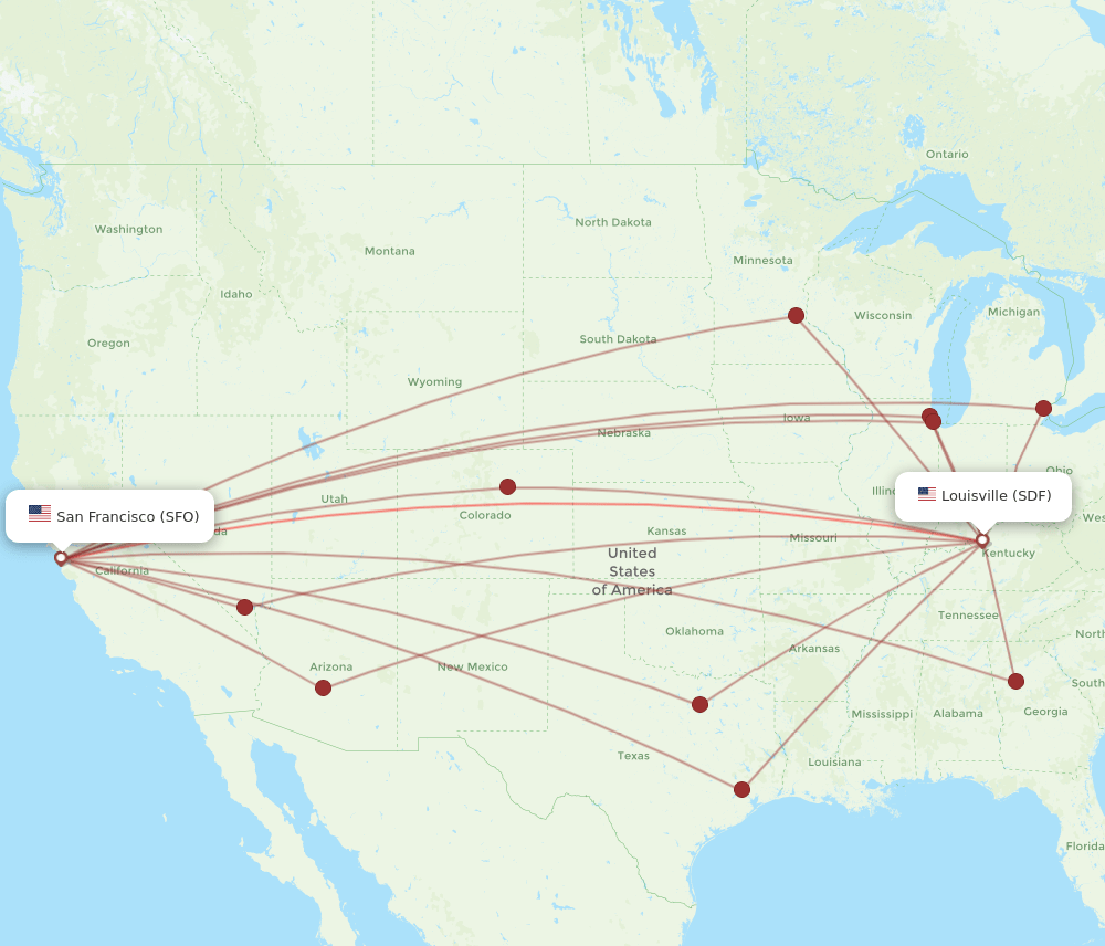 SDF-SFO flight routes