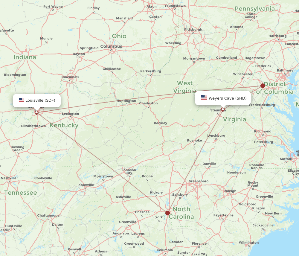 SDF-SHD flight routes