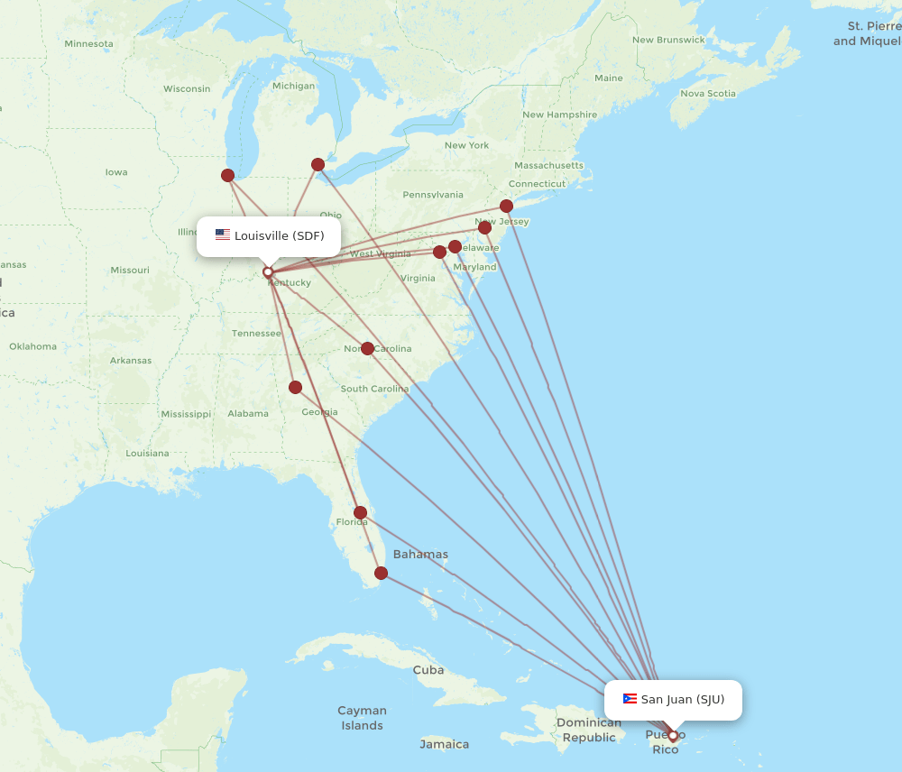 SDF-SJU flight routes