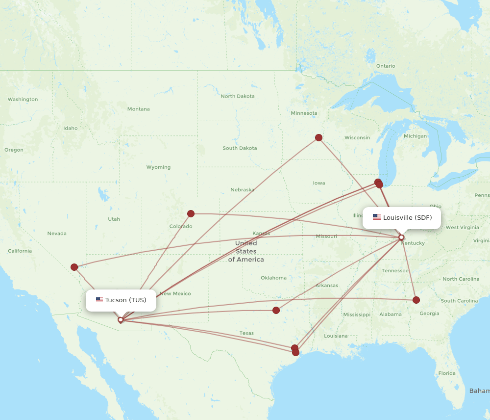 SDF to TUS flights and routes map