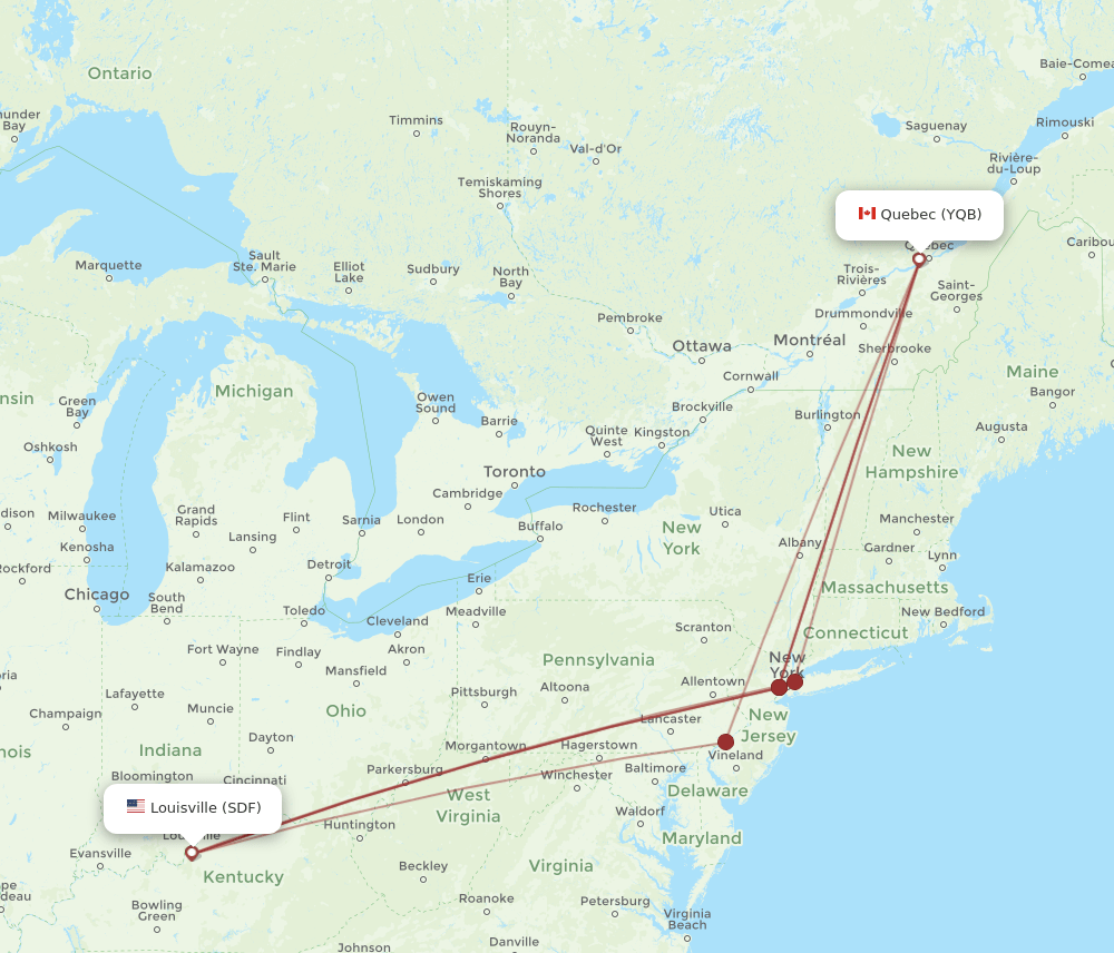 SDF-YQB flight routes