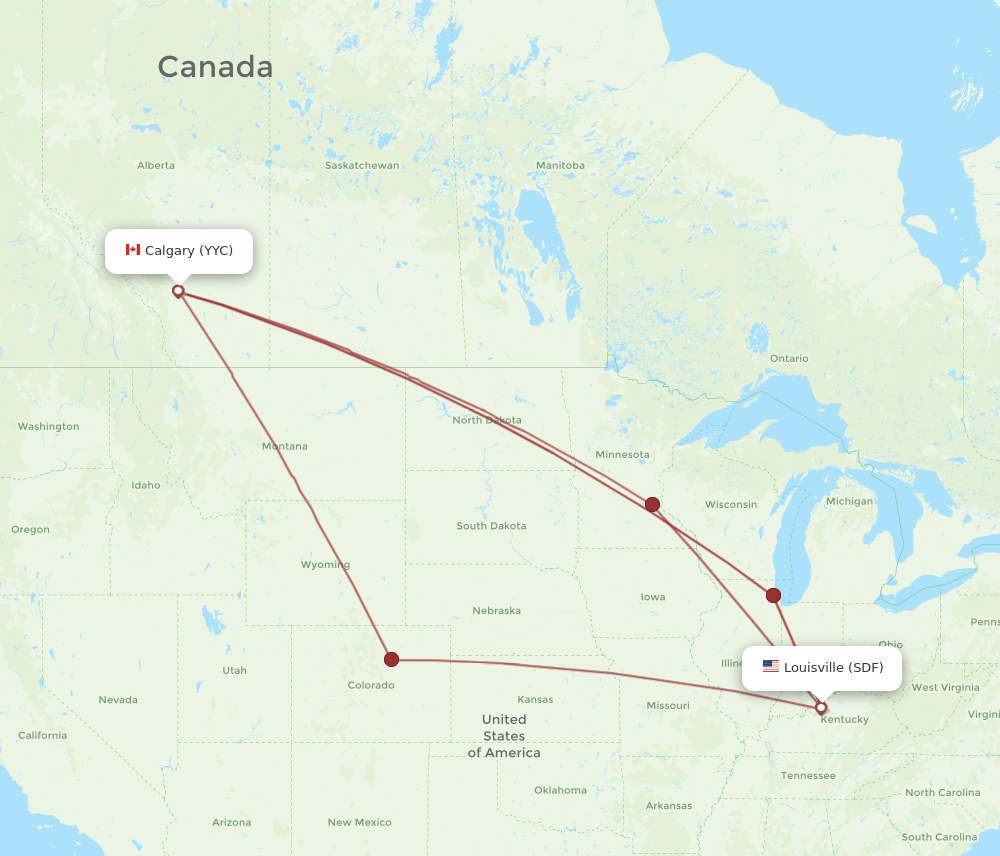 SDF-YYC flight routes