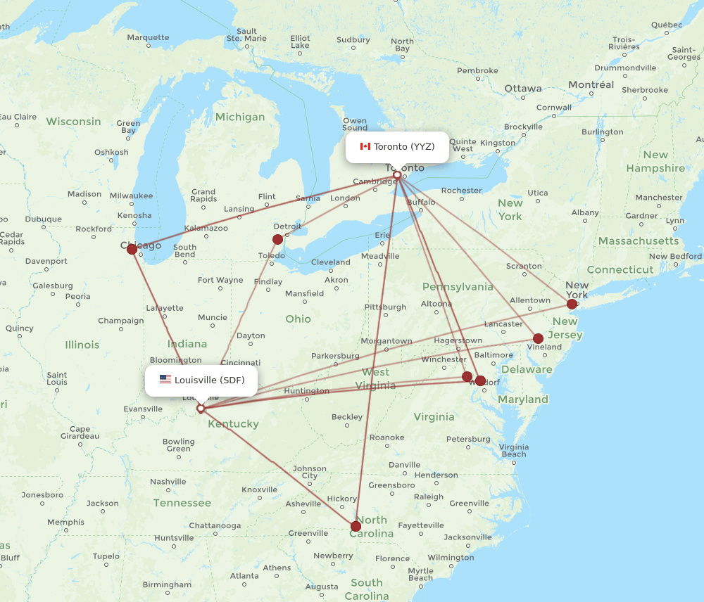 SDF-YYZ flight routes