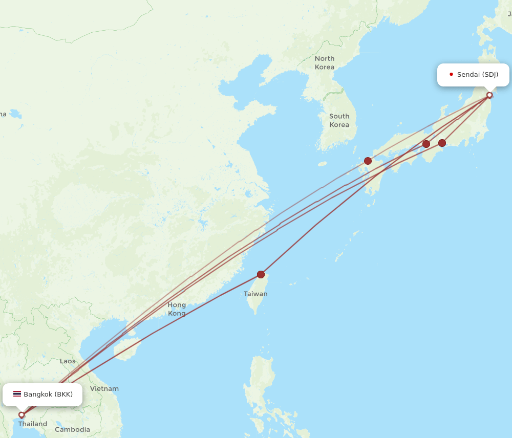 SDJ to BKK flights and routes map