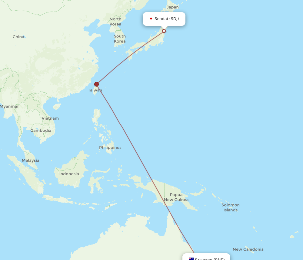 SDJ to BNE flights and routes map