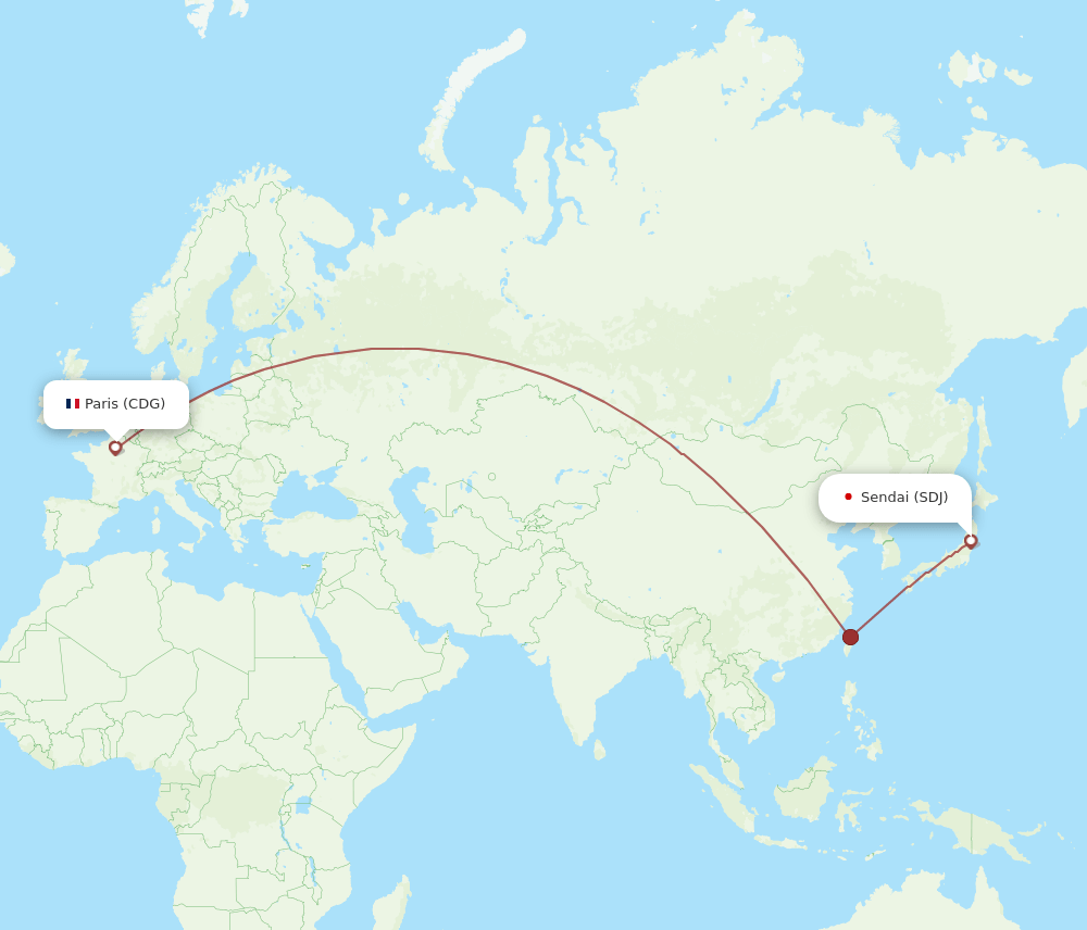 SDJ to CDG flights and routes map