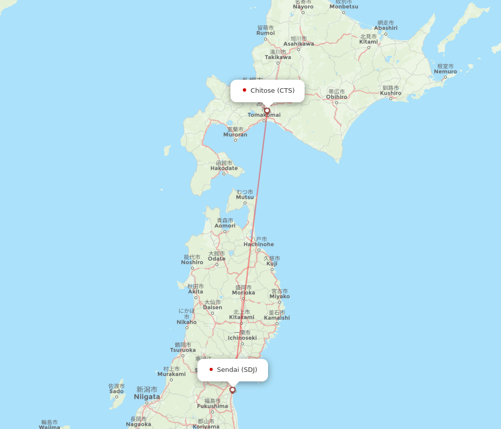 Sendai - Sapporo route map and flight paths