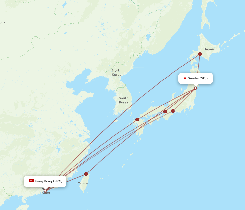 SDJ to HKG flights and routes map