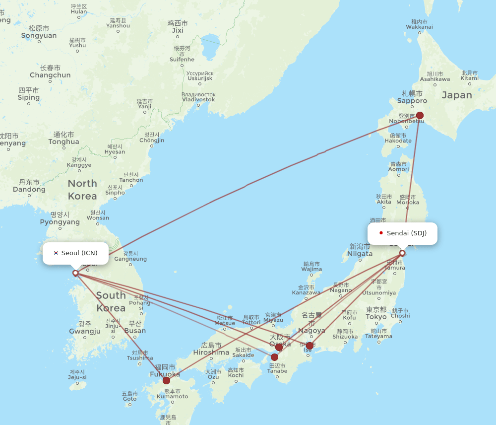 SDJ-ICN flight routes
