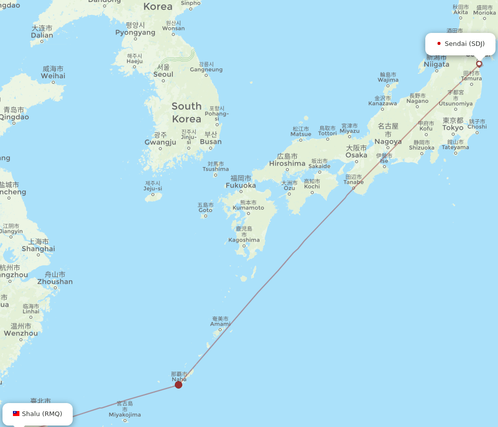 Shalu - Sendai route map and flight paths