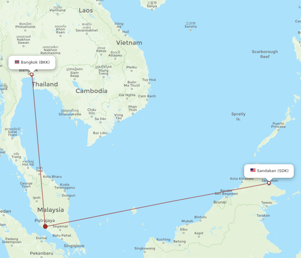 SDK to BKK flights and routes map