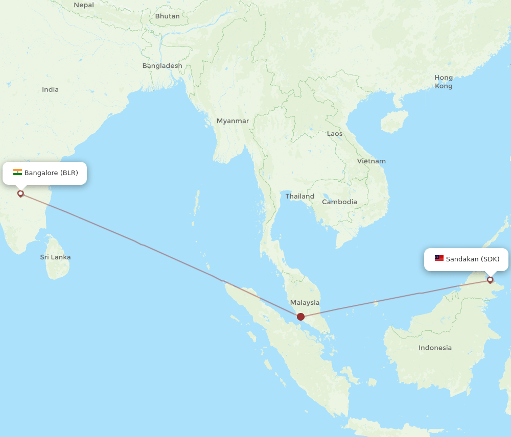 SDK to BLR flights and routes map