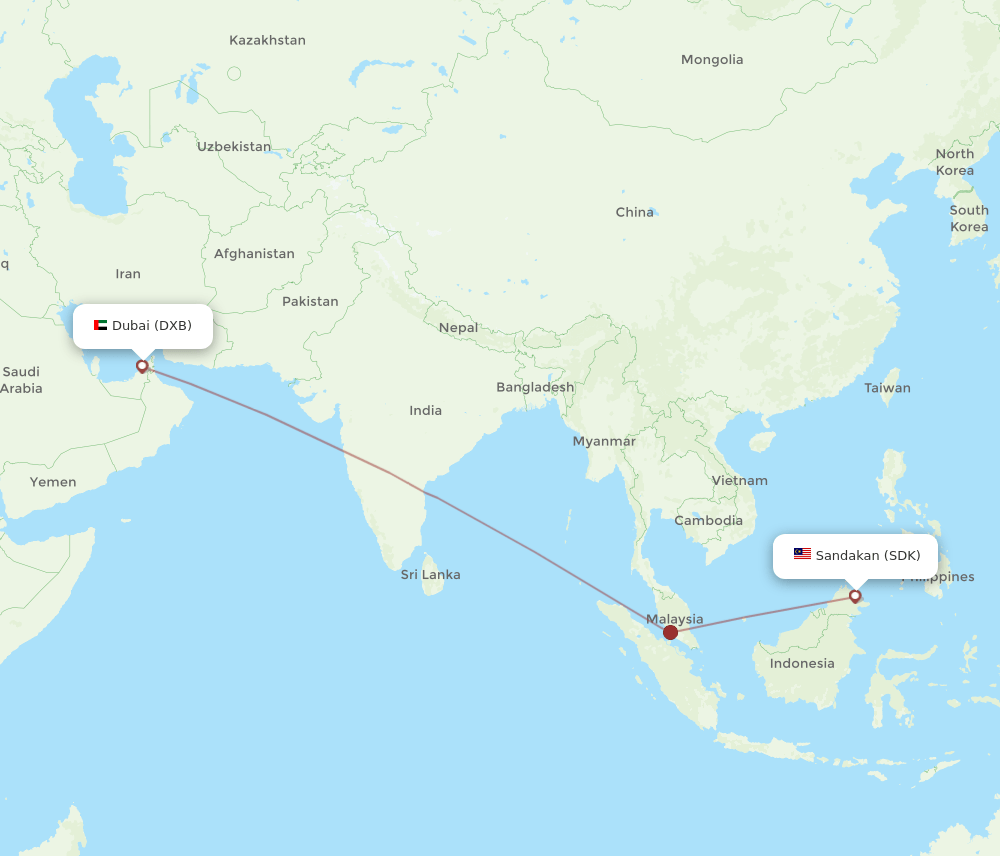 DXB to SDK flights and routes map