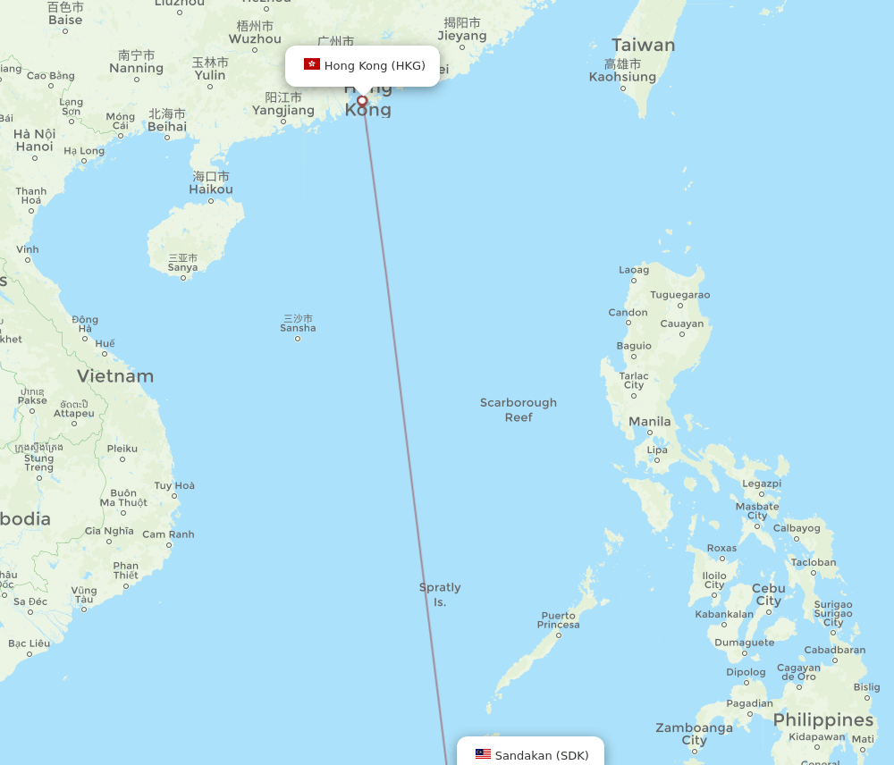 SDK to HKG flights and routes map
