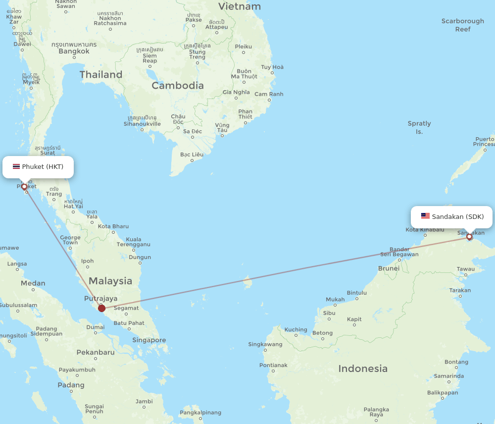 SDK to HKT flights and routes map