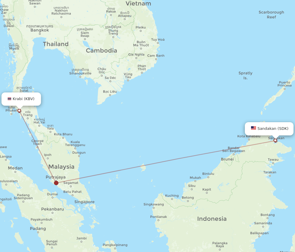SDK to KBV flights and routes map