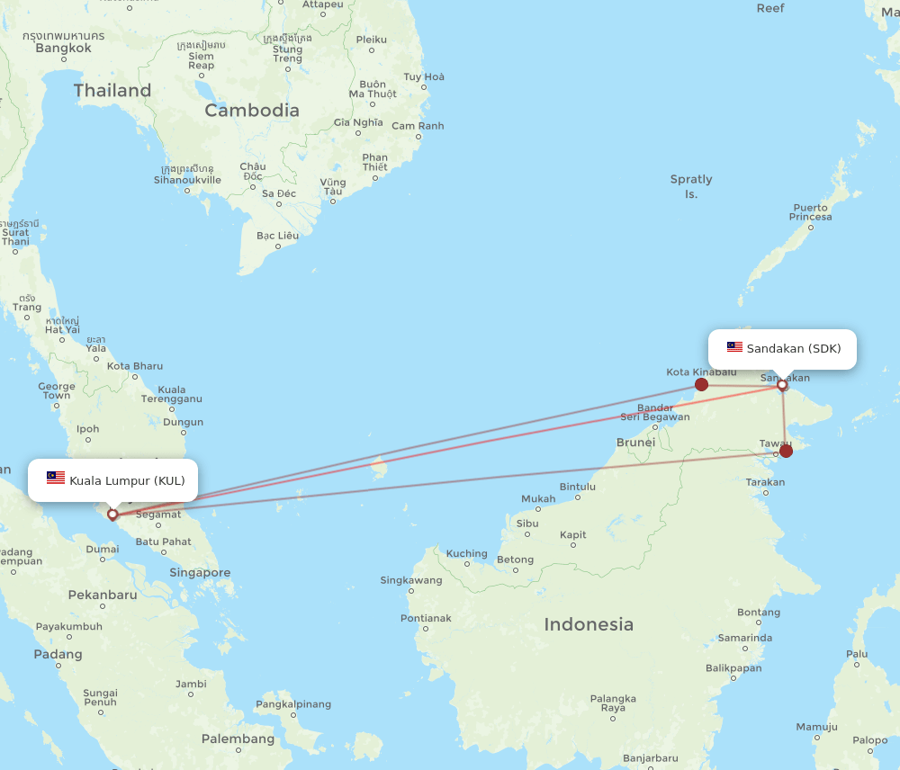 SDK-KUL flight routes