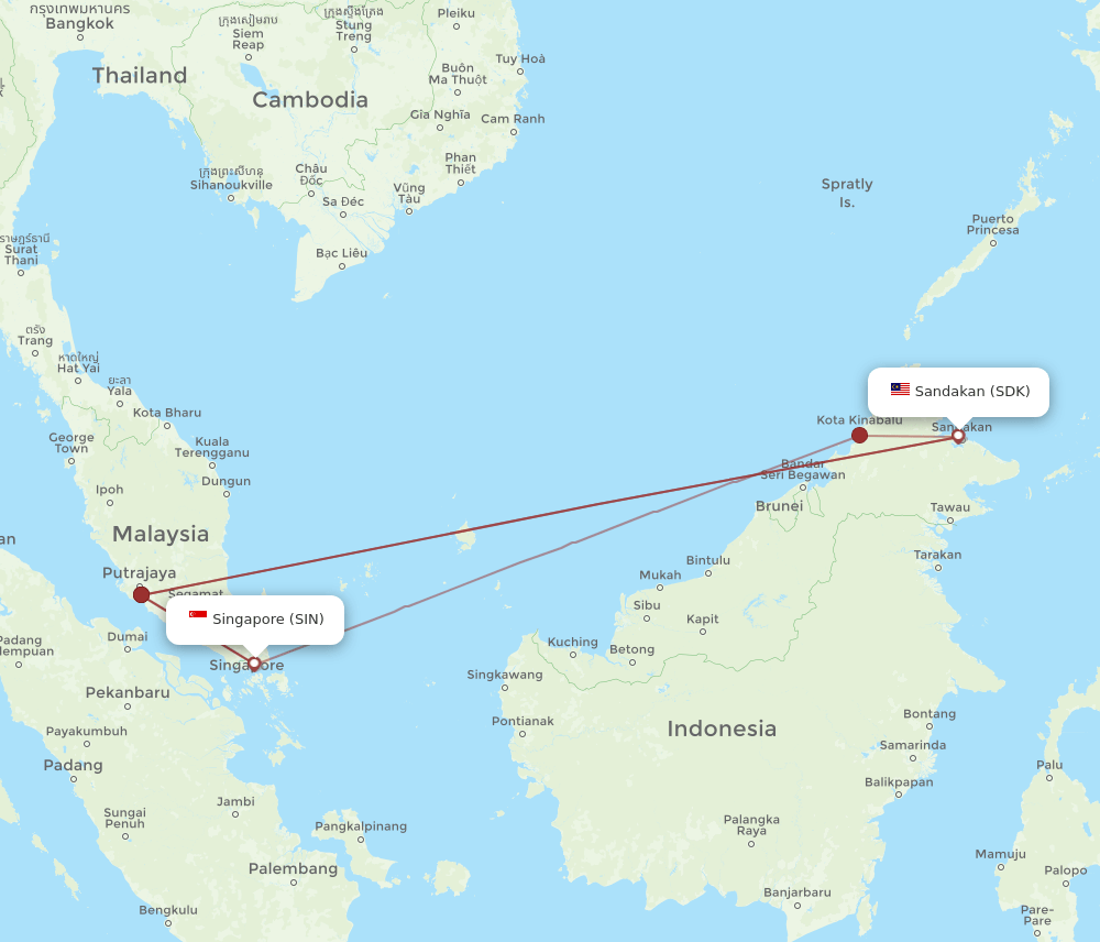 SDK to SIN flights and routes map