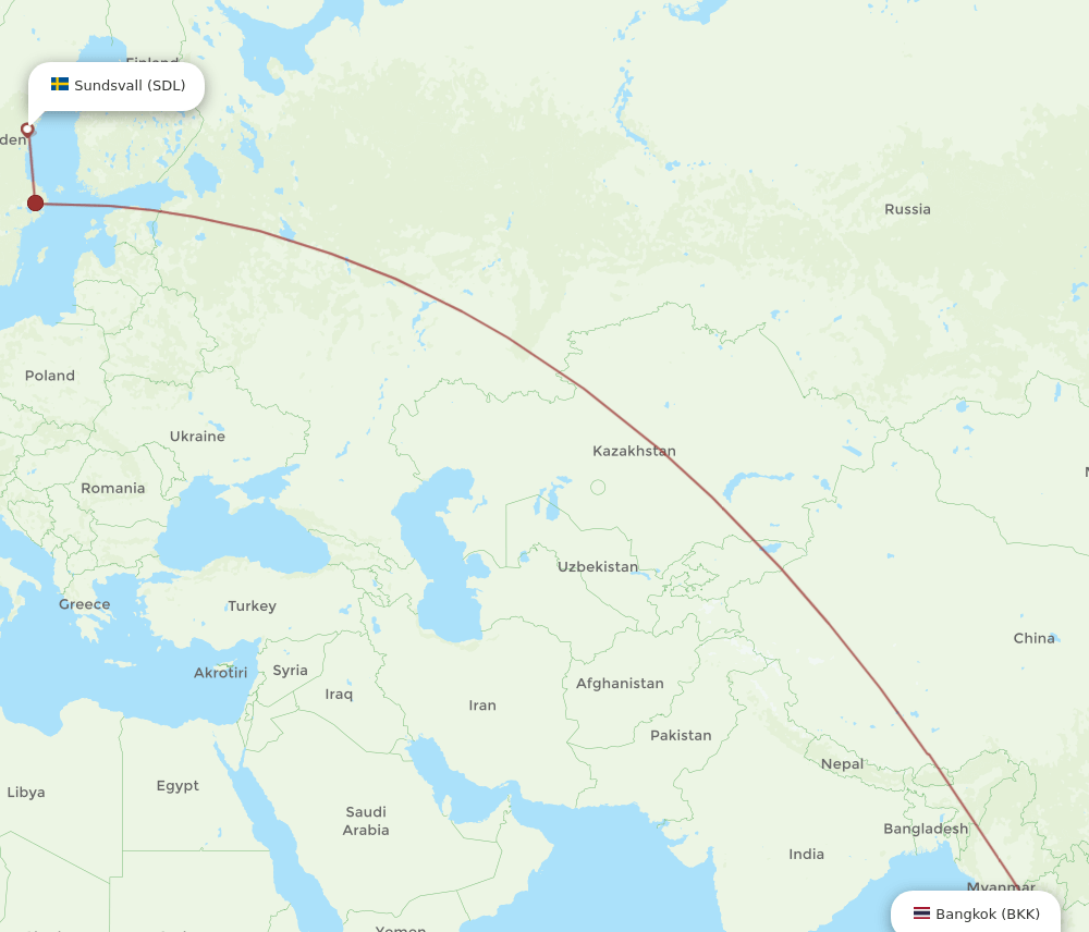 SDL-BKK flight routes
