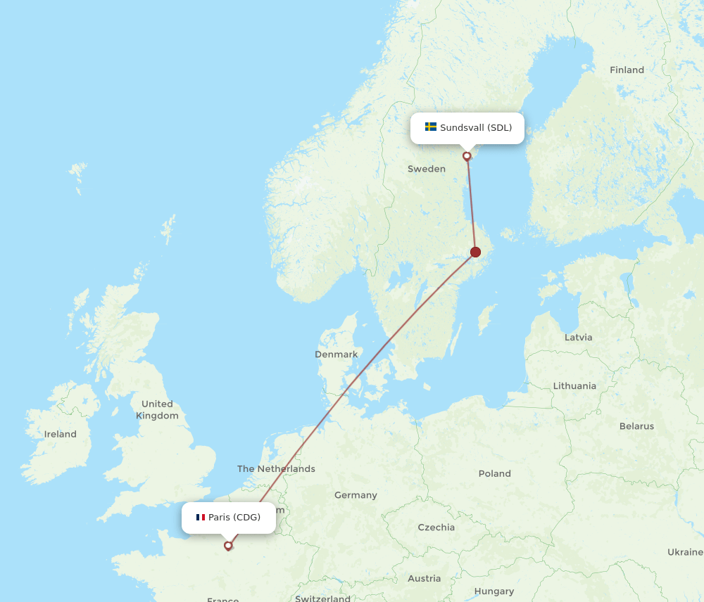 SDL-CDG flight routes