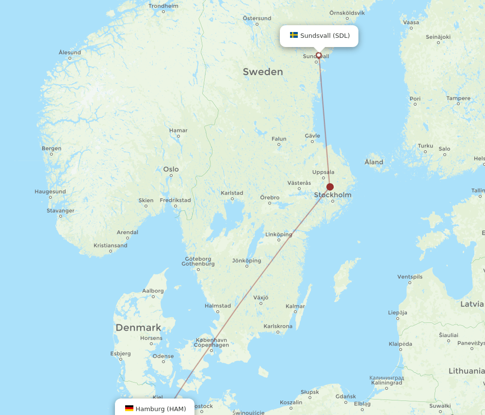 SDL to HAM flights and routes map