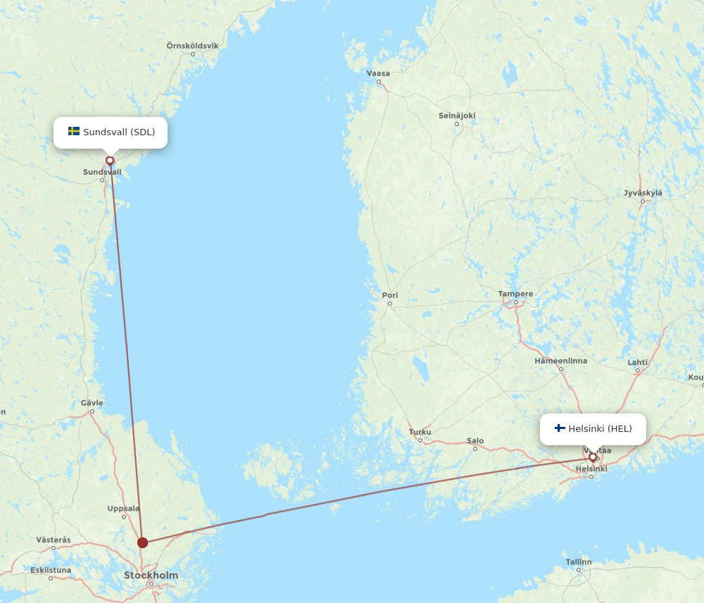 SDL to HEL flights and routes map