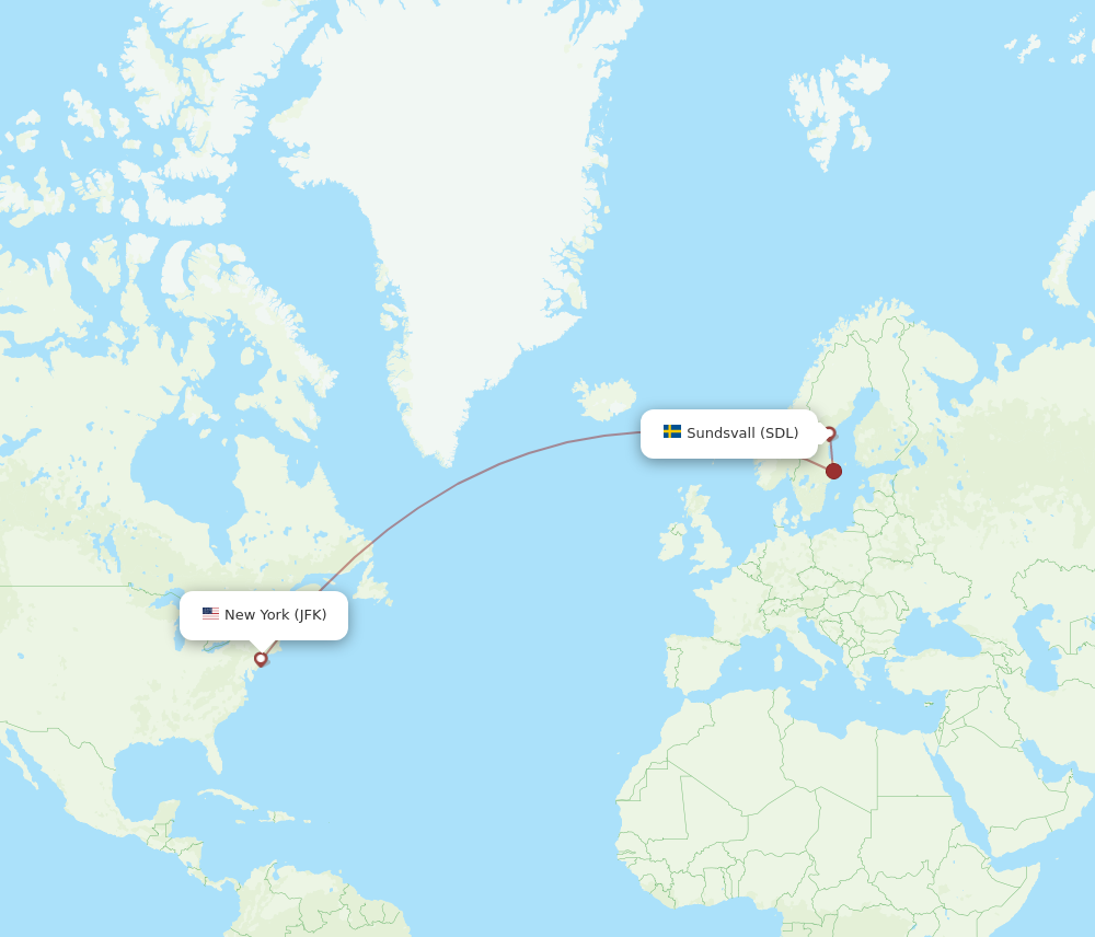 SDL to JFK flights and routes map