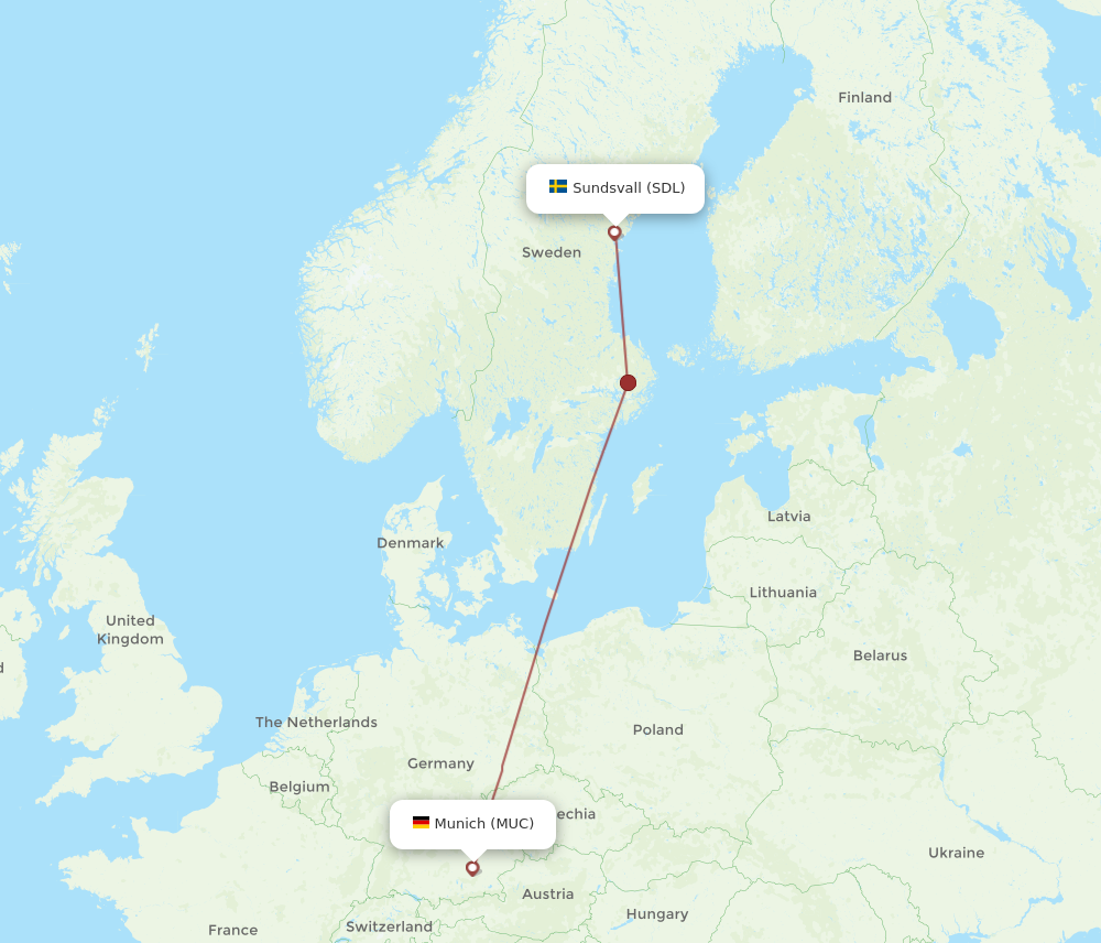SDL to MUC flights and routes map