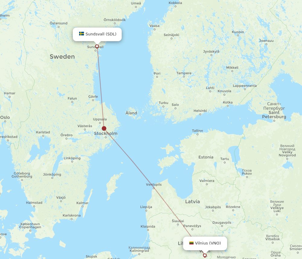 SDL to VNO flights and routes map
