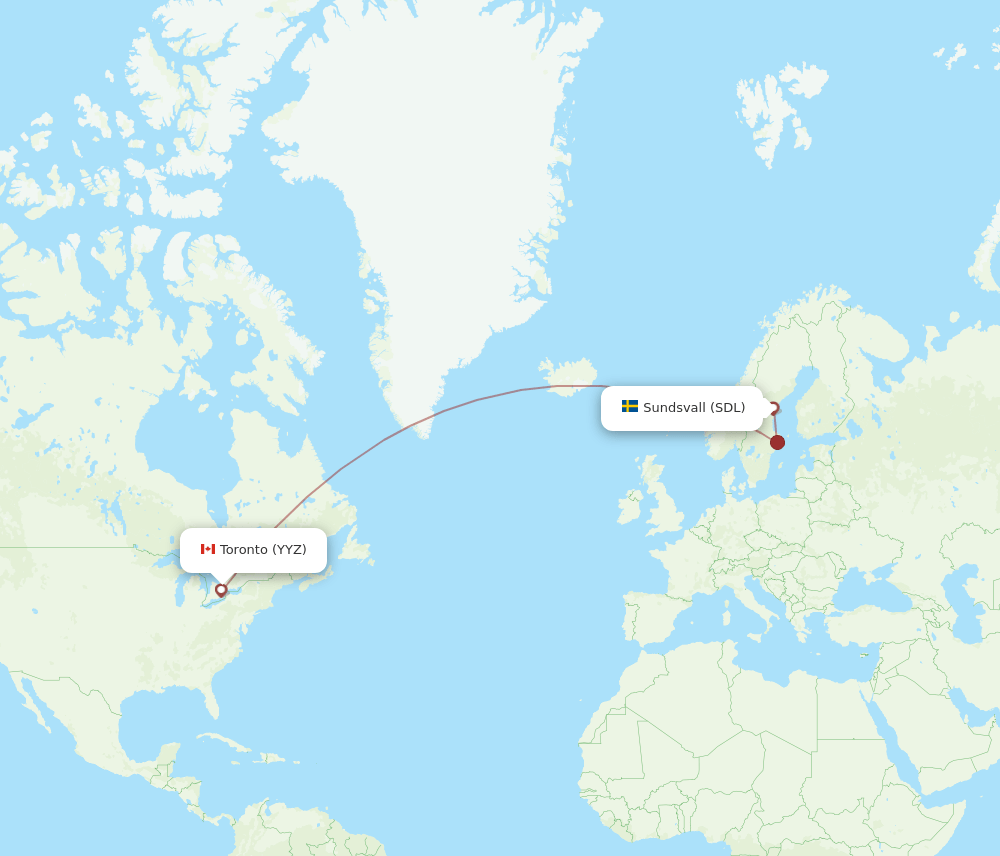 Toronto - Sundsvall route map and flight paths