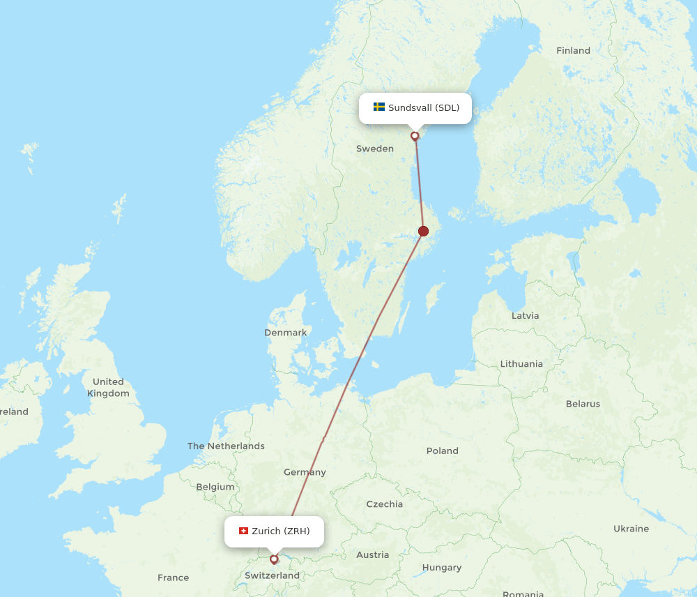 Zurich - Sundsvall route map and flight paths