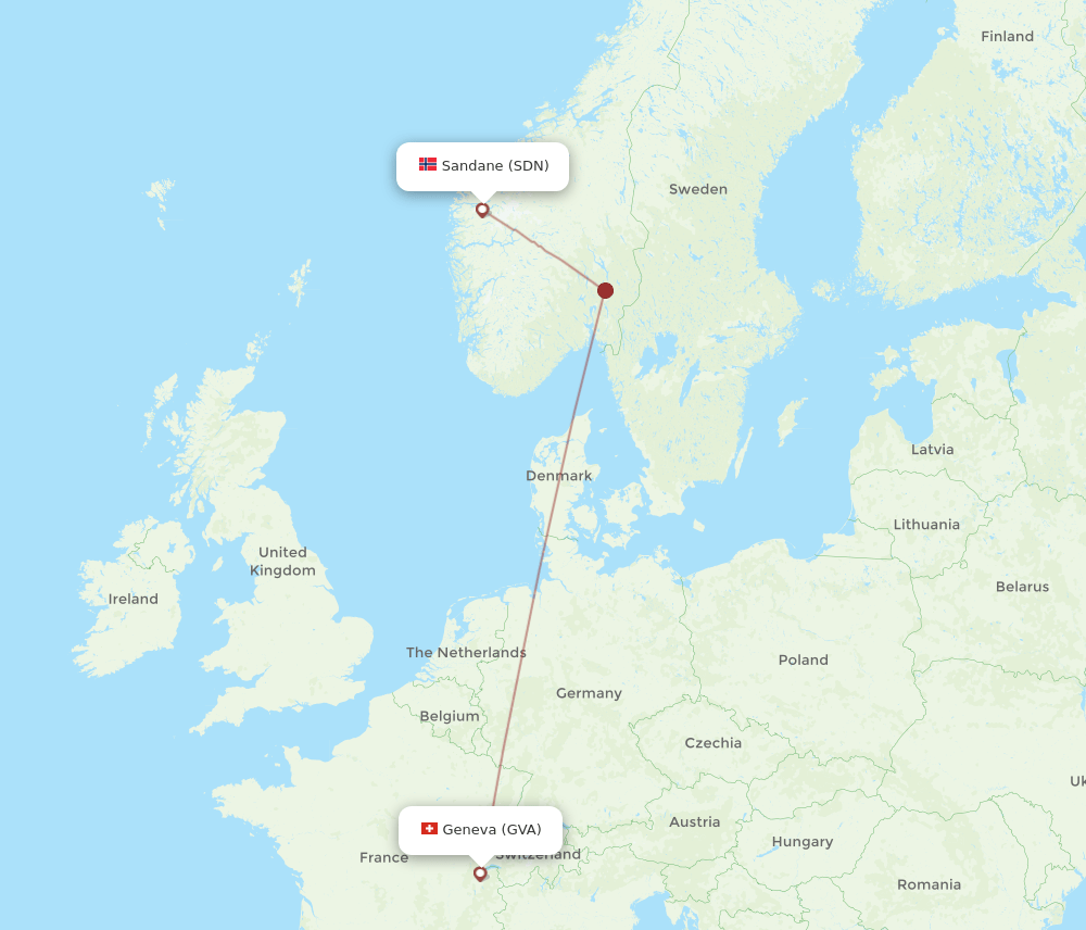 Geneva - Sandane route map and flight paths