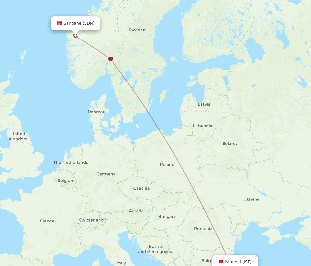 IST to SDN flights and routes map