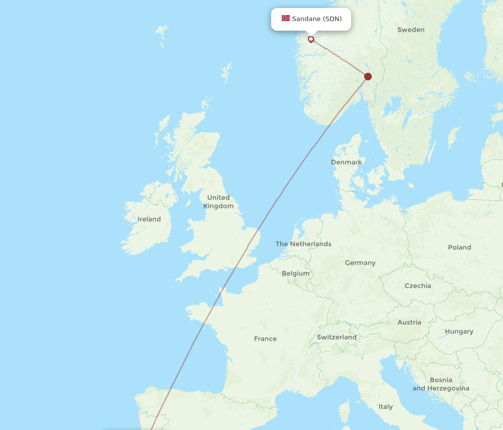 Lisbon - Sandane route map and flight paths
