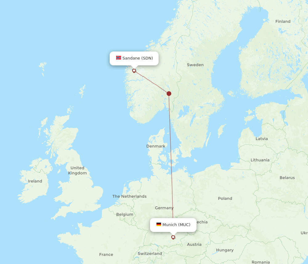 Munich - Sandane route map and flight paths