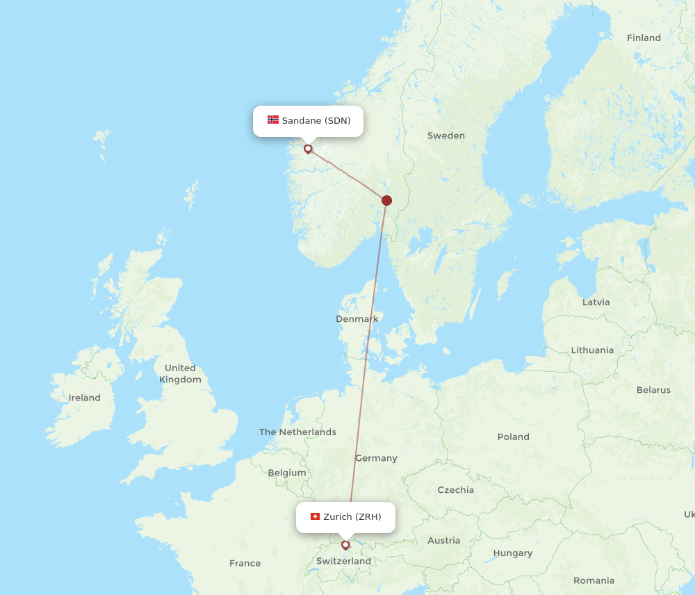 Zurich - Sandane route map and flight paths