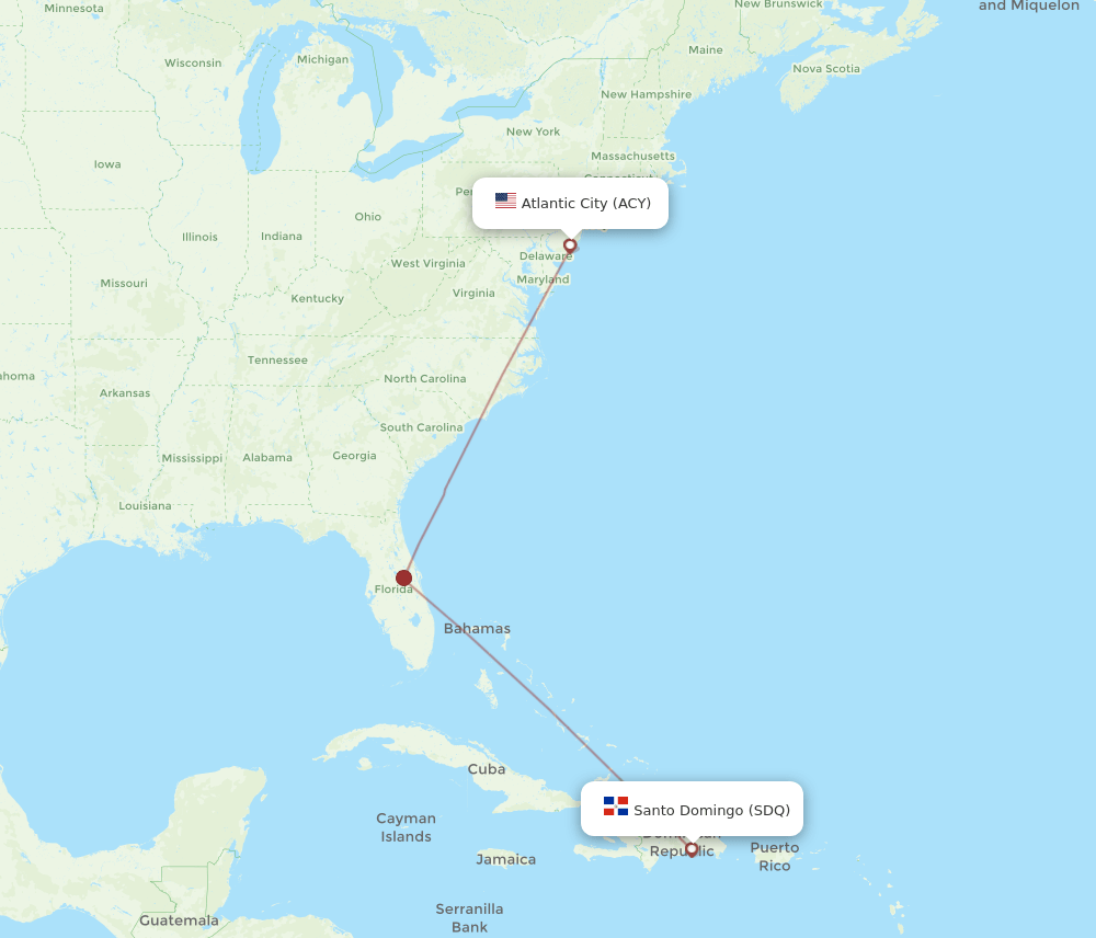 SDQ to ACY flights and routes map