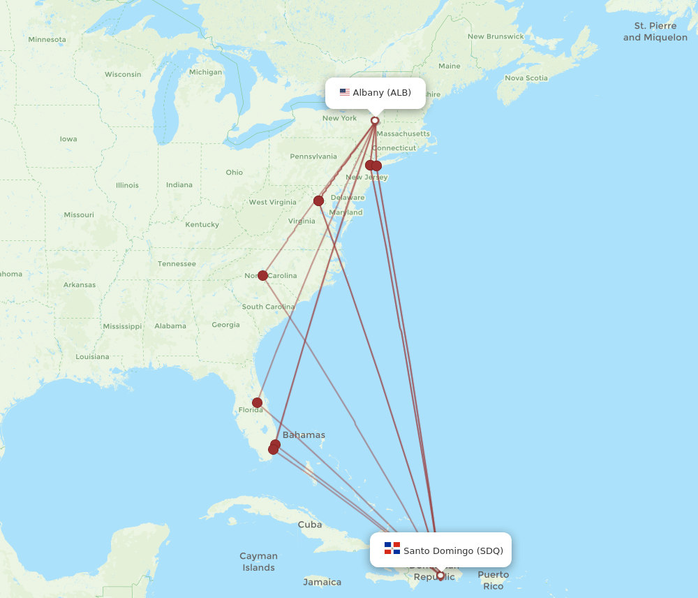 SDQ-ALB flight routes
